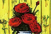 ベルナール・ビュッフェ 花瓶の赤いバラ