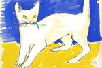 Fujita Tsuguharu (Leonard Foujita) White cat with a fish in its mouth