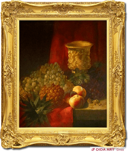 ウィリアム・ダフィールド 果物と彫刻のある壺の静物