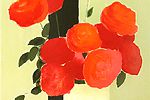 カトラン 黒い帯とオレンジのテーブルの上の赤いバラのブーケ