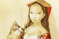 Fujita Tsuguharu (Leonard Foujita) Girl in hood having a cat in her hands