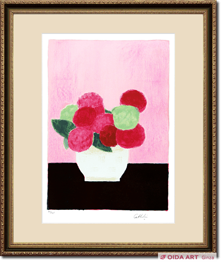 Bernard Cathelin Hydrangea on a pink background