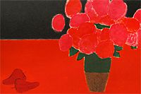 Cathelin Bernard Hydrangeas and peppers on red table