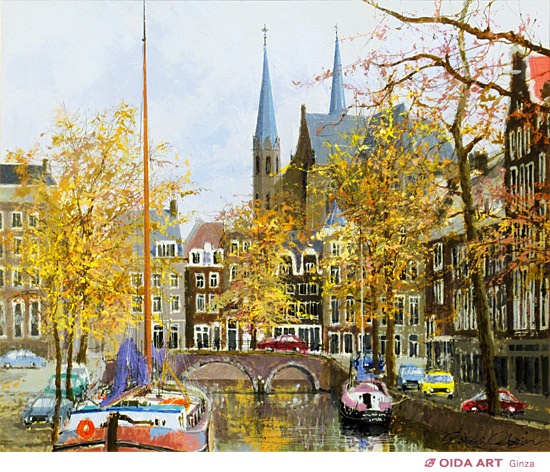 小田切訓 教会の見える運河 オランダ・アムステルダム