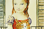 Fujita Tsuguharu (Leonard Foujita) Cat and girl in front of the window