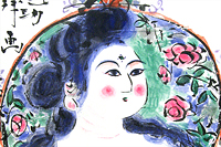 Munakata Shiko (lithograph) A rose goddess with circular patterns