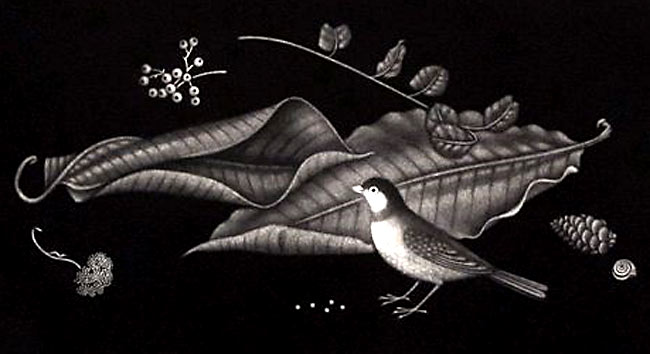 長谷川潔 小鳥と二つの枯葉   絵画など美術品の販売と買取   東京