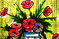 Buffet Bernard Poppies in a  blue and white vase