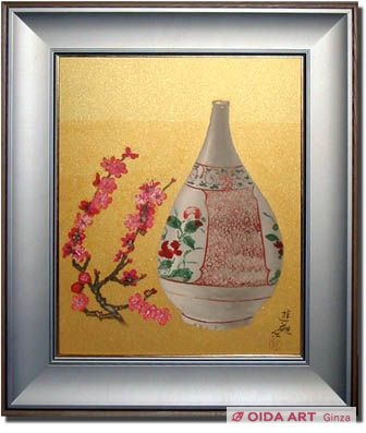 Ogura Yuki  Kutani-yaki and red plum blossoms