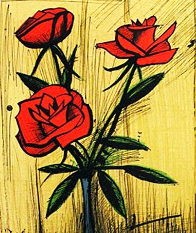 ベルナール・ビュッフェ 花瓶の3本のバラ | 絵画など美術品の販売と ...
