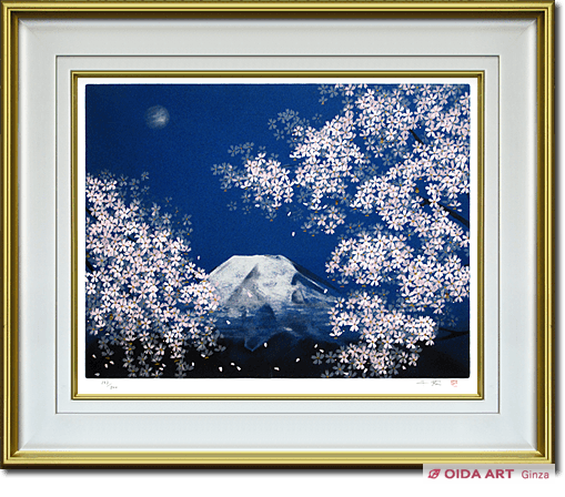 Nakajima Chinami Mt.Fuji in spring cherry blossoms under moonlight