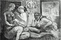 パブロ・ピカソ 4人の裸婦と顔の彫刻