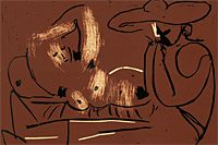 パブロ・ピカソ リノカット集より「横たわる女と帽子の男」
