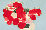 カトラン 青い背景の赤い花束