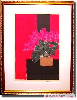 Cathelin Bernard Zinnias on rose and black background