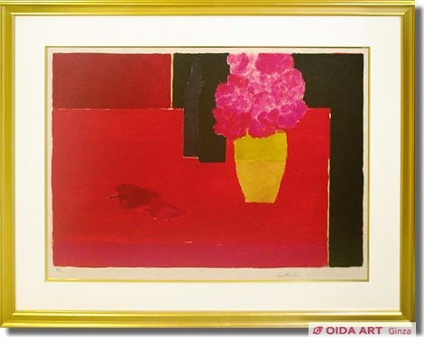 Cathelin Bernard Hydrangea and red bell pepper on red table