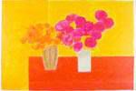 Cathelin Bernard Indian rose and hydrangea on yellow background