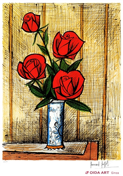 ベルナールビュッフェ　赤いバラ