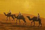 Hirayama Ikuo Camels go on in the sun of the morning and the road in the desert.