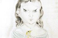 Fujita Tsuguharu (Leonard Foujita) A girl holding a small bird