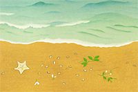 小野竹喬 奥の細道句抄絵より　浪の間や小貝にまじる萩の塵