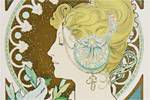 Mucha Maria Alphonse Woman who has shuttlecock pen (reprint lithograph)