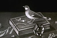 Hasegawa Kiyoshi Little bird of Kami of a book  – Still life