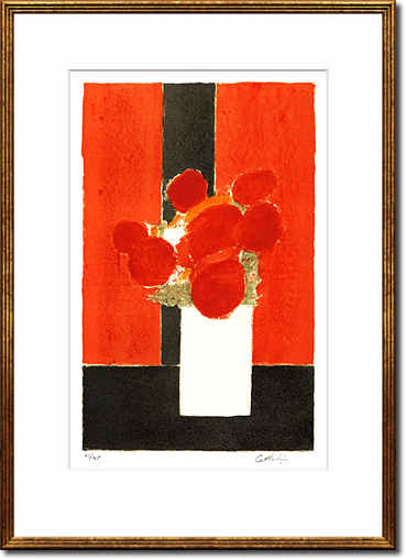 Cathelin Bernard Red bouquet on black table