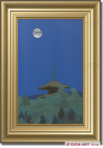 真作/村居正之/「乙女座」/日本画/約3号/額装品/直筆サイン入り/共シール付/箱付/星座/ギリシャ/遺跡/星空/風景画/師:池田遙邨/日展評議員